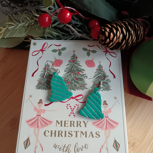 Christmas Bell Turquoise & Silver Hook Earrings