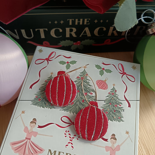 Christmas Round Bauble Red & Gold Hoop Earrings