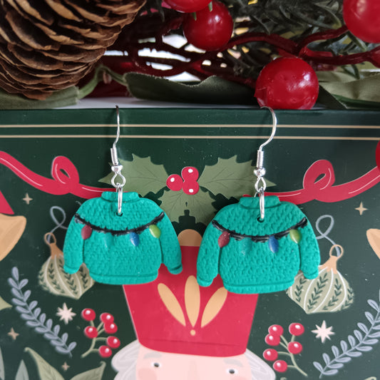 Christmas Lights Green Jumper Hook Earrings