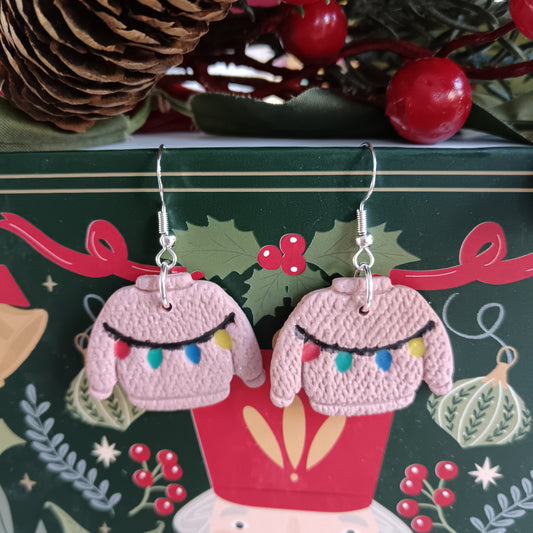 Christmas Lights Baby Pink Jumper Hook Earrings