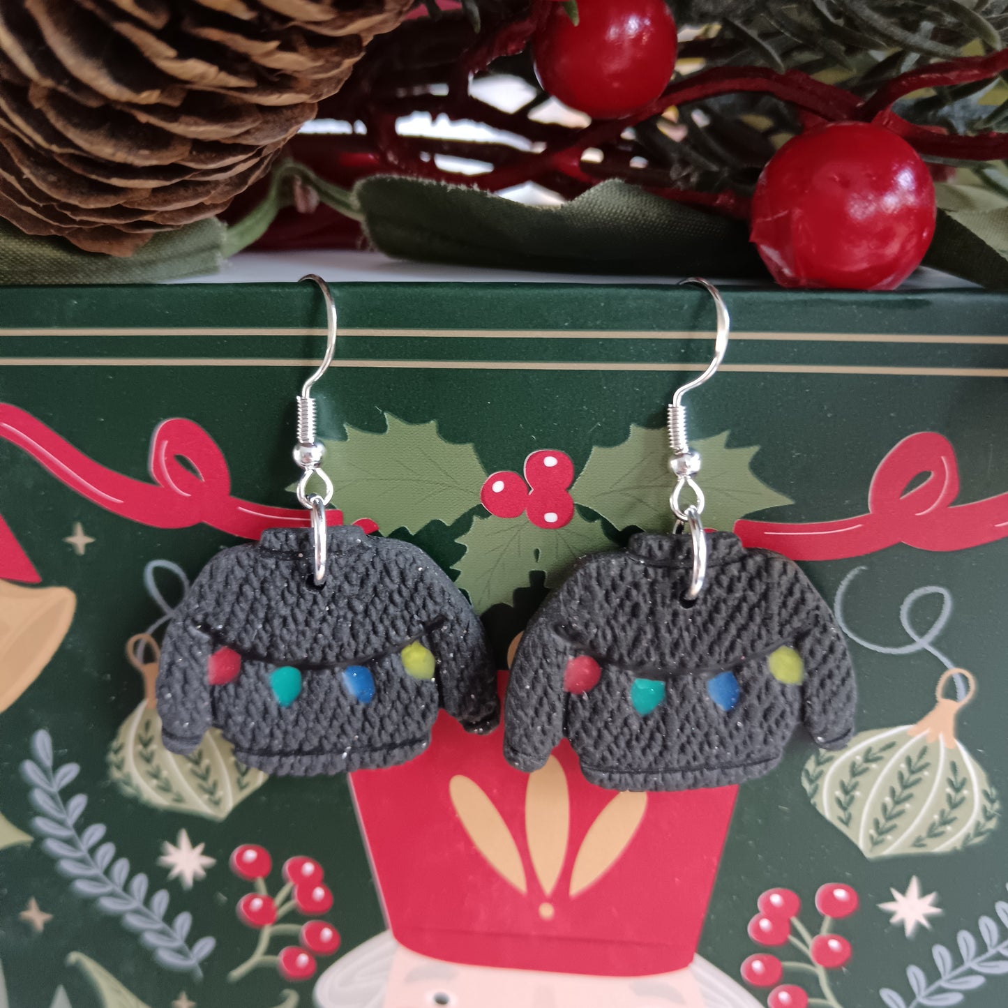 Christmas Lights Black Jumper Hook Earrings