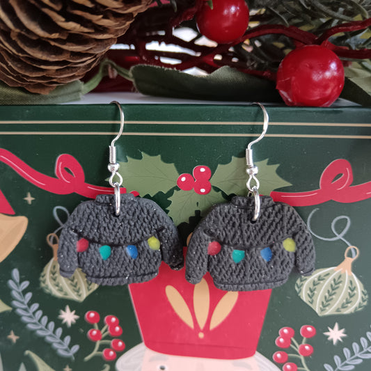Christmas Lights Black Jumper Hook Earrings