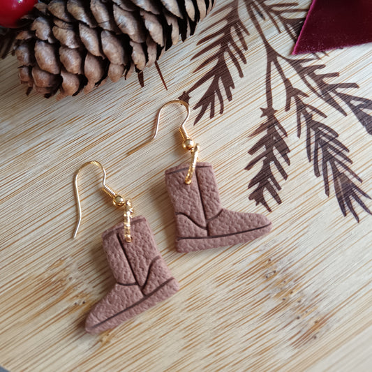 Winter Boots Caramel Brown Hook Earrings