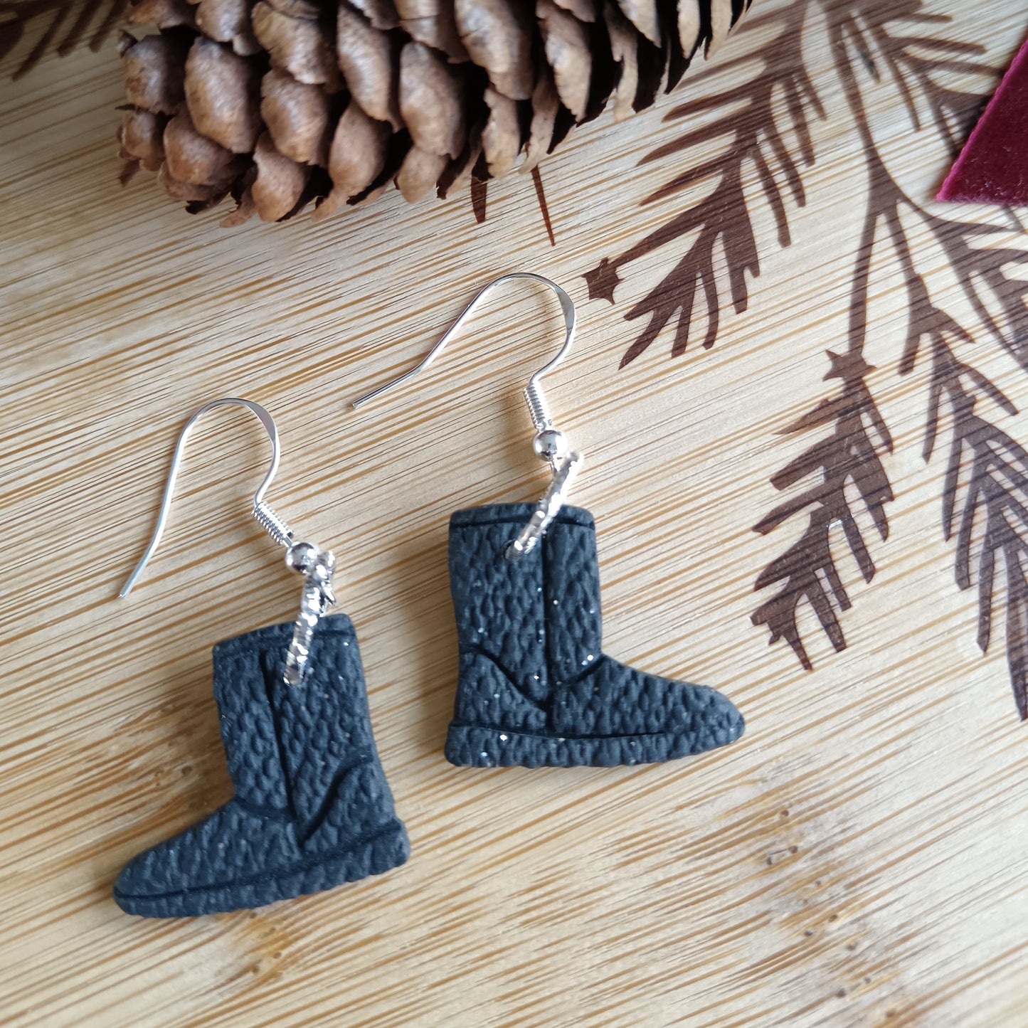Winter Boots Black & Silver Hook Earrings
