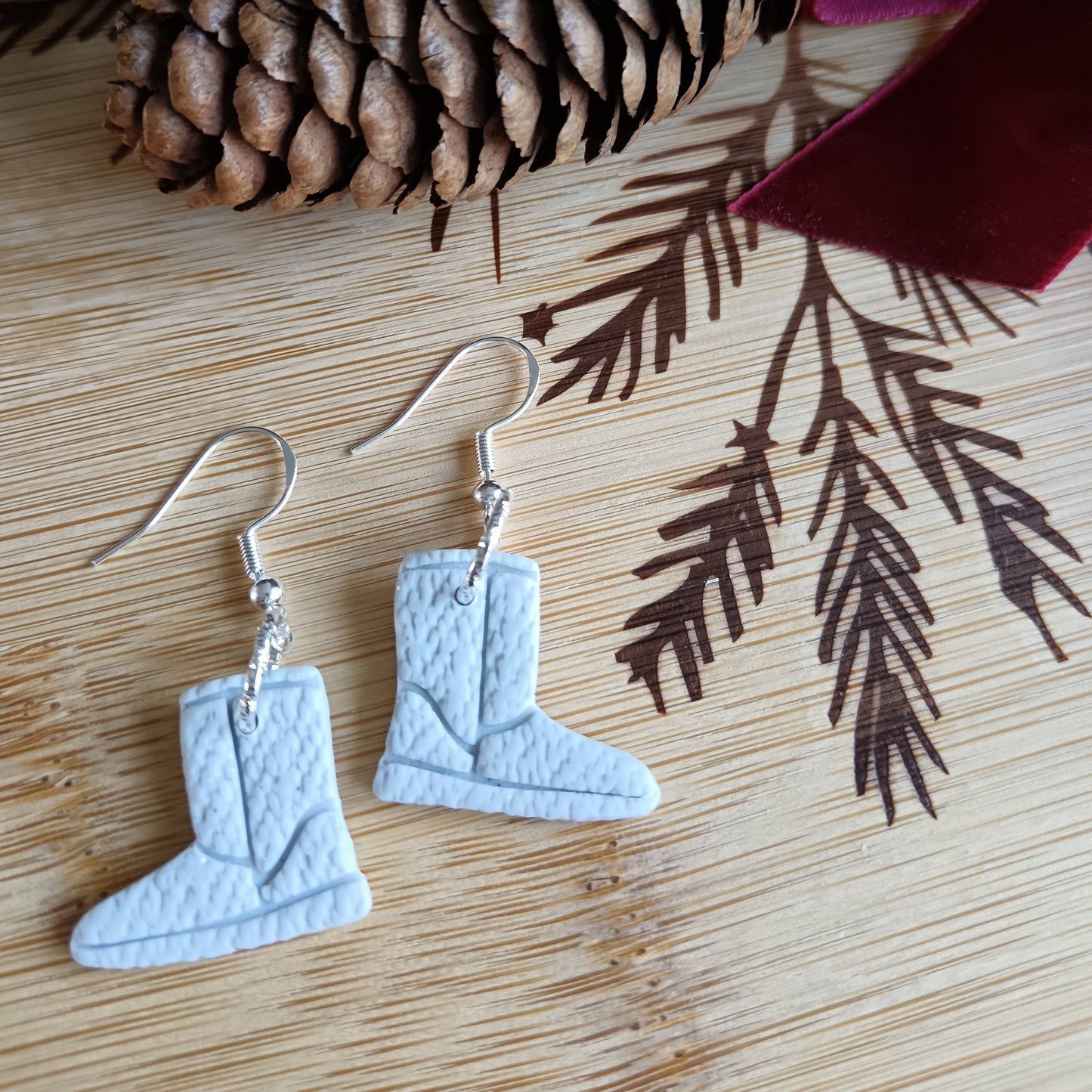 Winter Boots Grey & Silver Hook Earrings