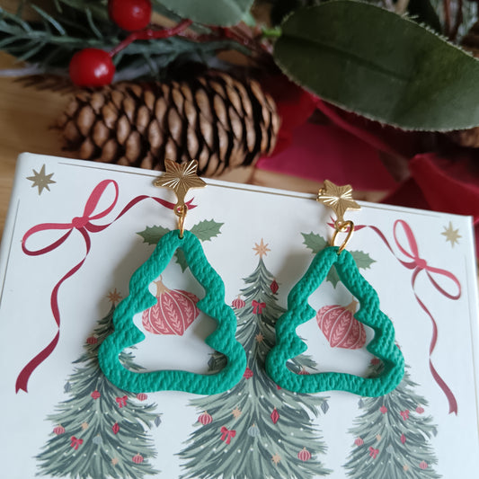 Christmas Tree Dangle Star Stud Earrings