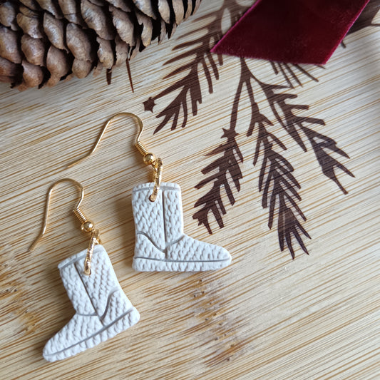 Winter Boots Beige Hook Earrings
