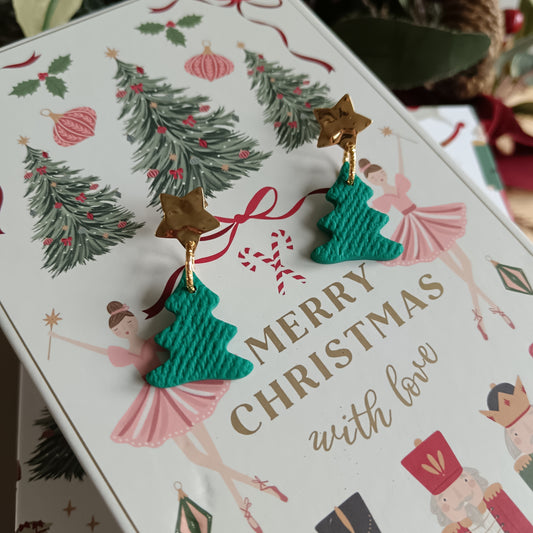 Mini Christmas Tree Star Dangle Stud Earrings
