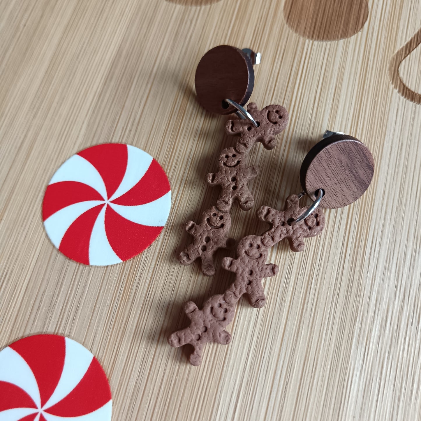 Triple Stacked Gingerbread Men Dangle Stud Earrings