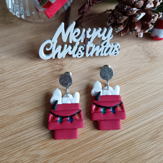 Christmas Sleeping Dog  Dangle Stud Earrings