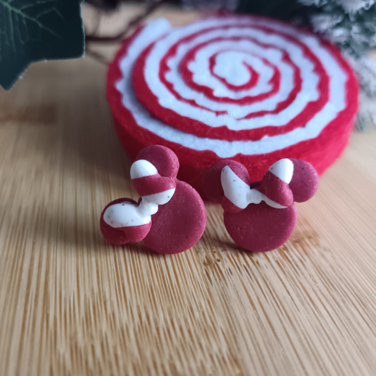 Christmas Glitter & Candy Cane Mouse Stud Earrings