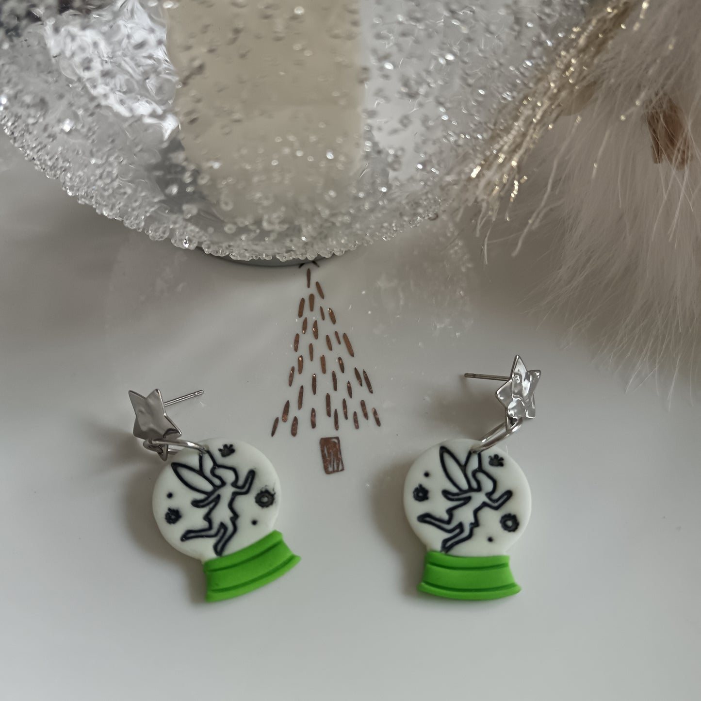 Glow In The Dark Christmas Fairy Globe Dangle Stud Earrings