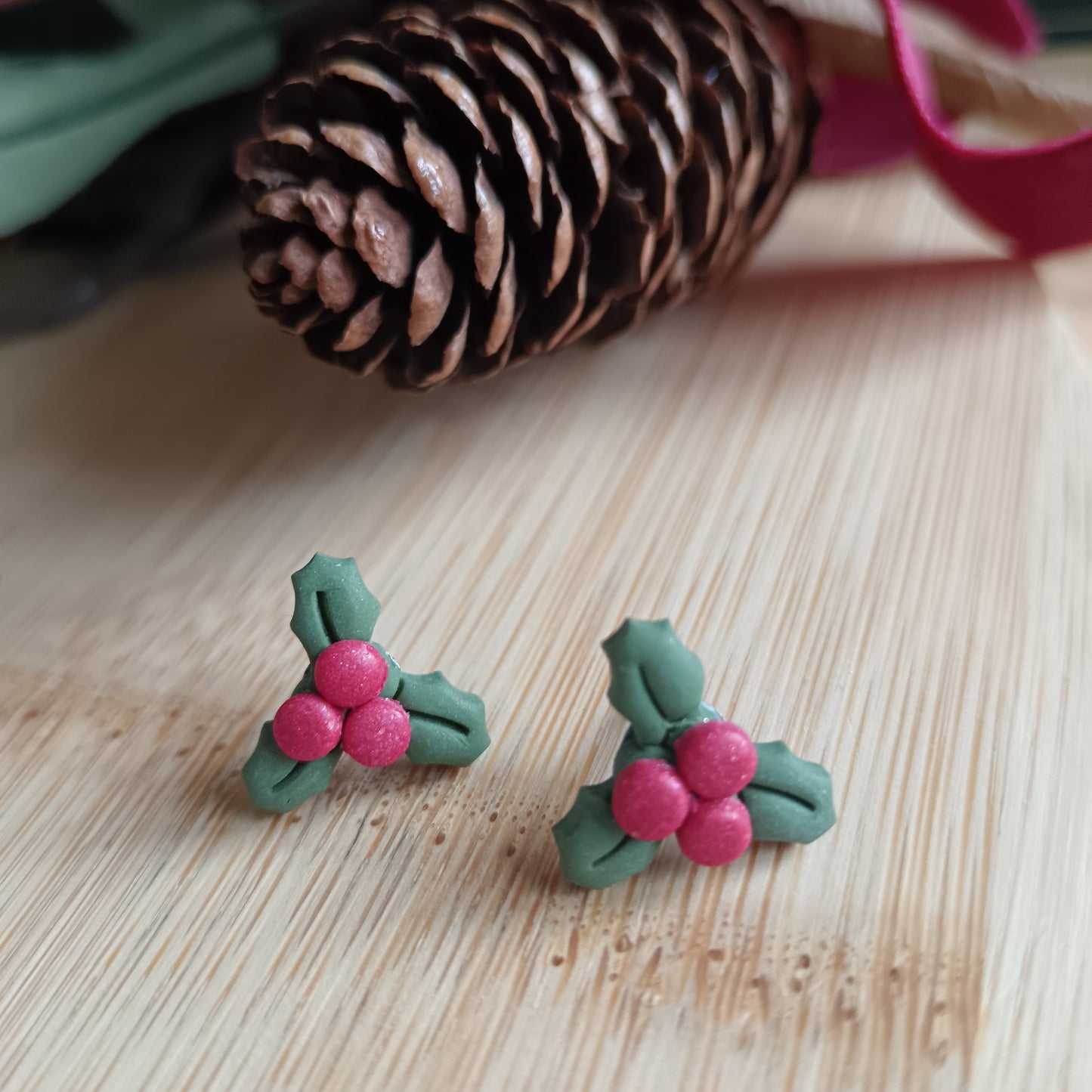 Christmas Holly Stud Earrings