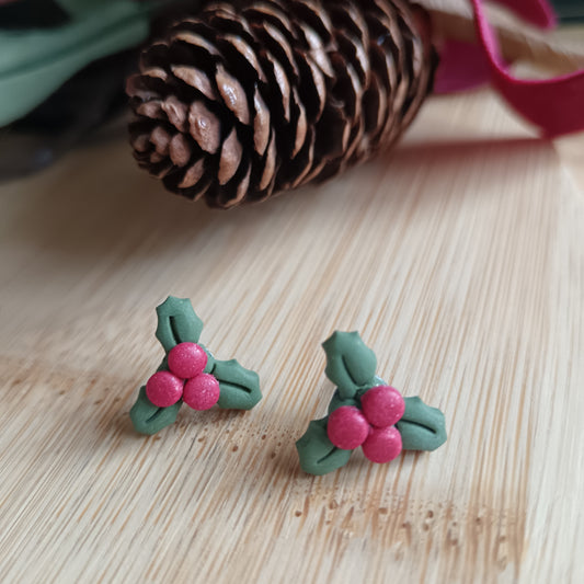 Christmas Holly Stud Earrings