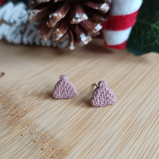 Bobble Hat Baby Pink Stud Earrings