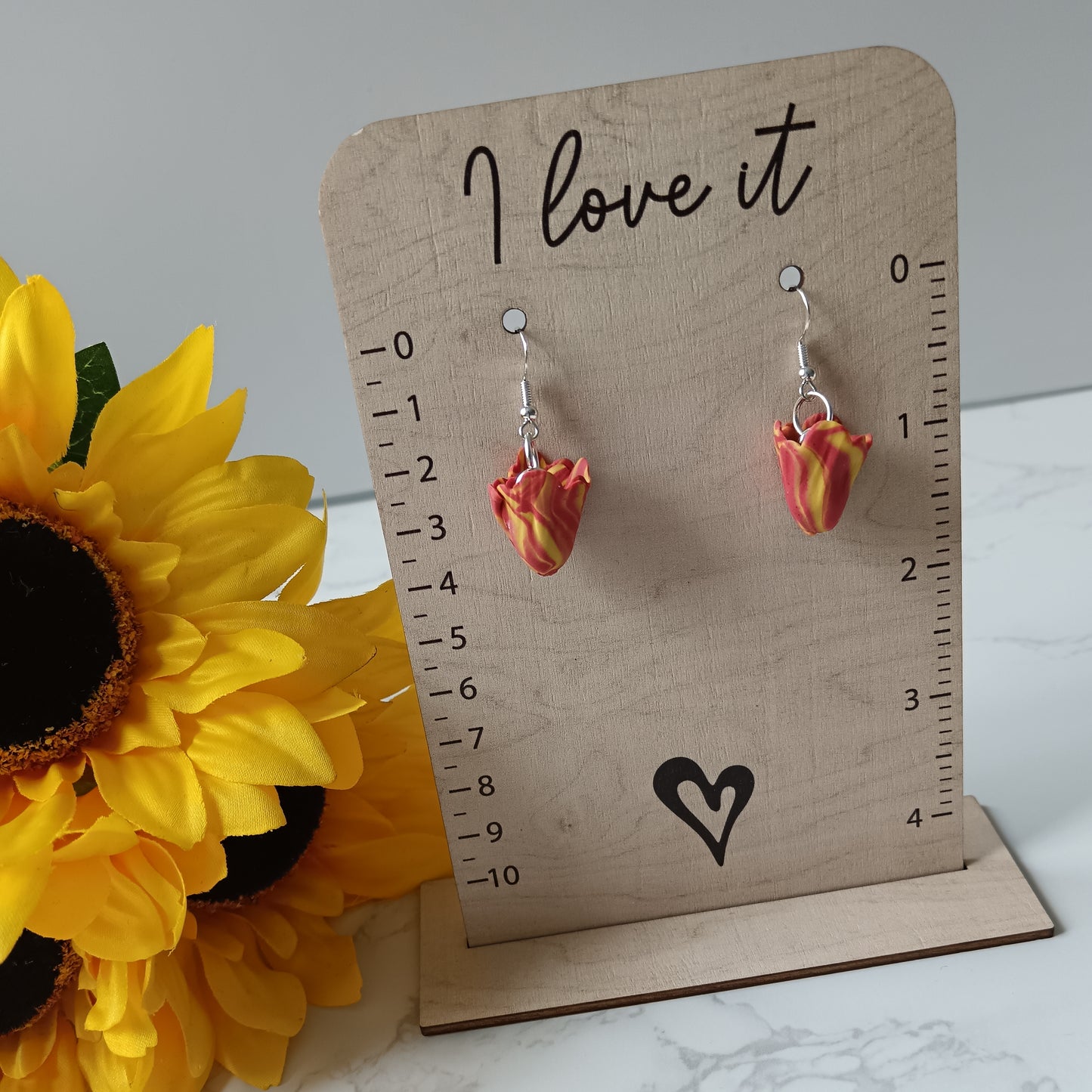 Yellow & Red Tulip Dangle Hook Earrings