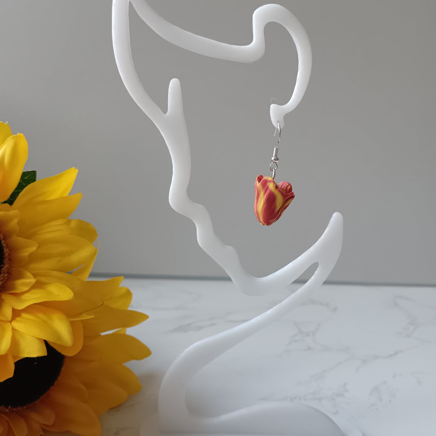 Yellow & Red Tulip Dangle Hook Earrings
